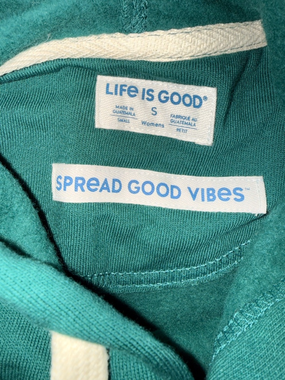 Life Is Good Teal Green Hoodie with Cream Accents - Picture 3 of 7